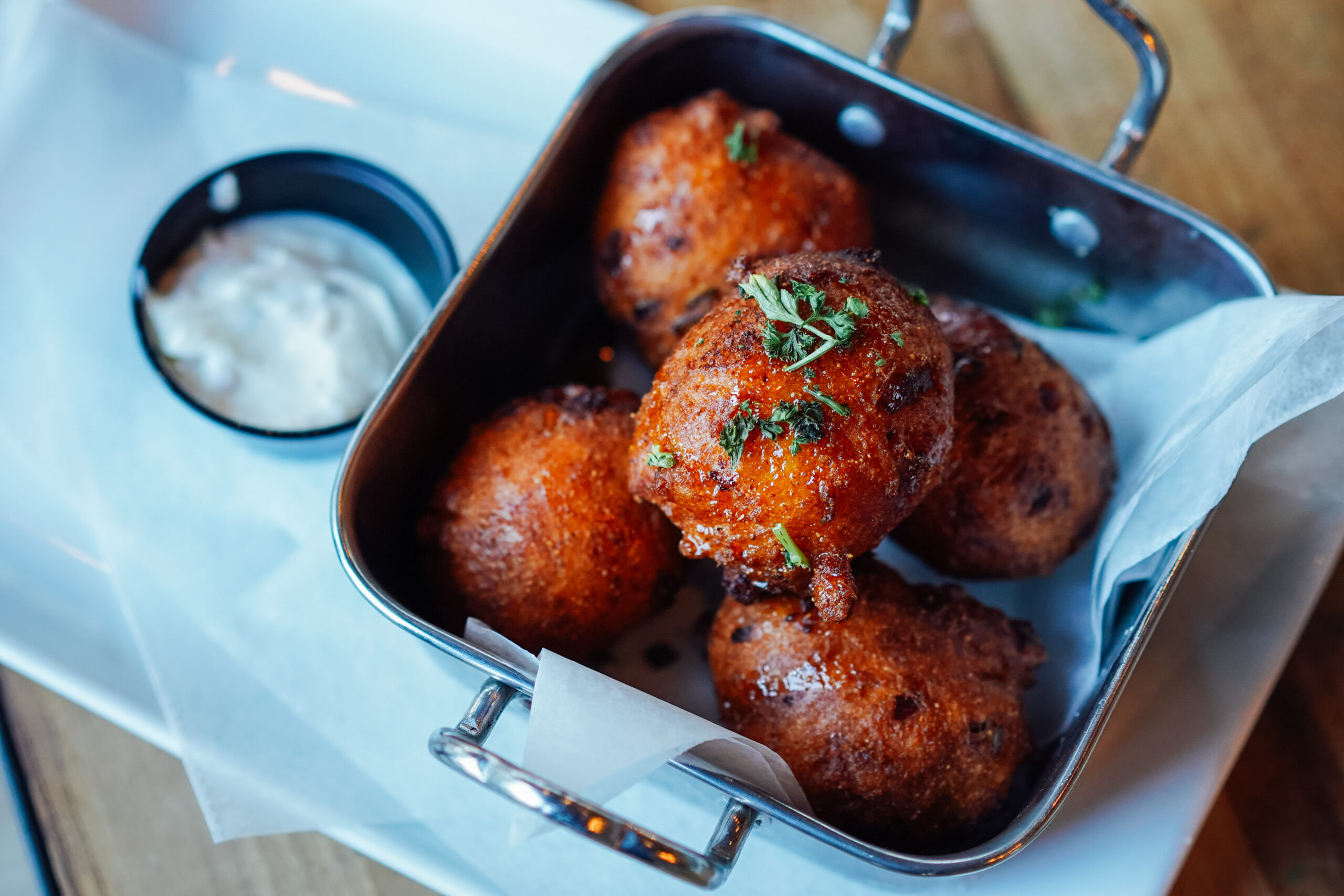 Corn & Jalapeño Hush Puppies - Camps Kitchen & Bar, Marietta, GA